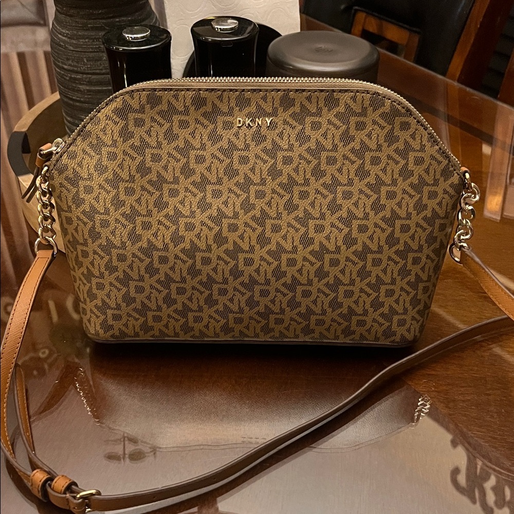 DKNY Tan Monogram Crossbody Bag